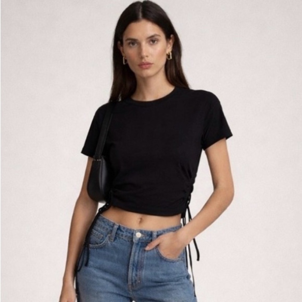 rag & bone black side tie cropped t shirt. Size XS